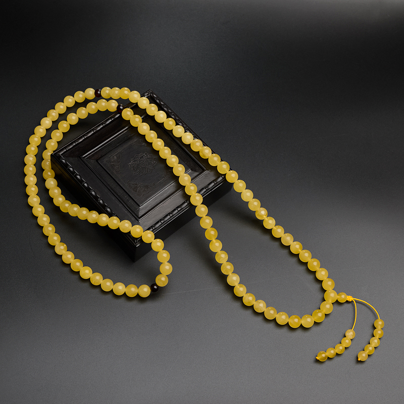 鸡油黄蜜蜡108颗佛珠手串-红掌柜