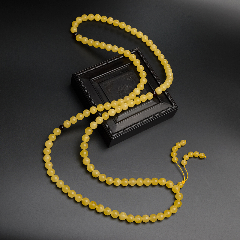 鸡油黄蜜蜡108颗佛珠-红掌柜