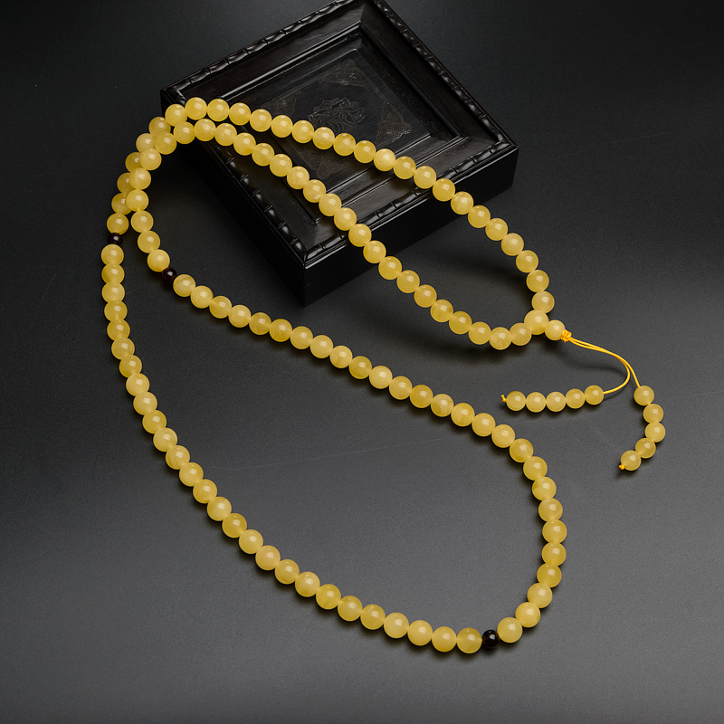 鸡油黄蜜蜡108颗佛珠手串-红掌柜