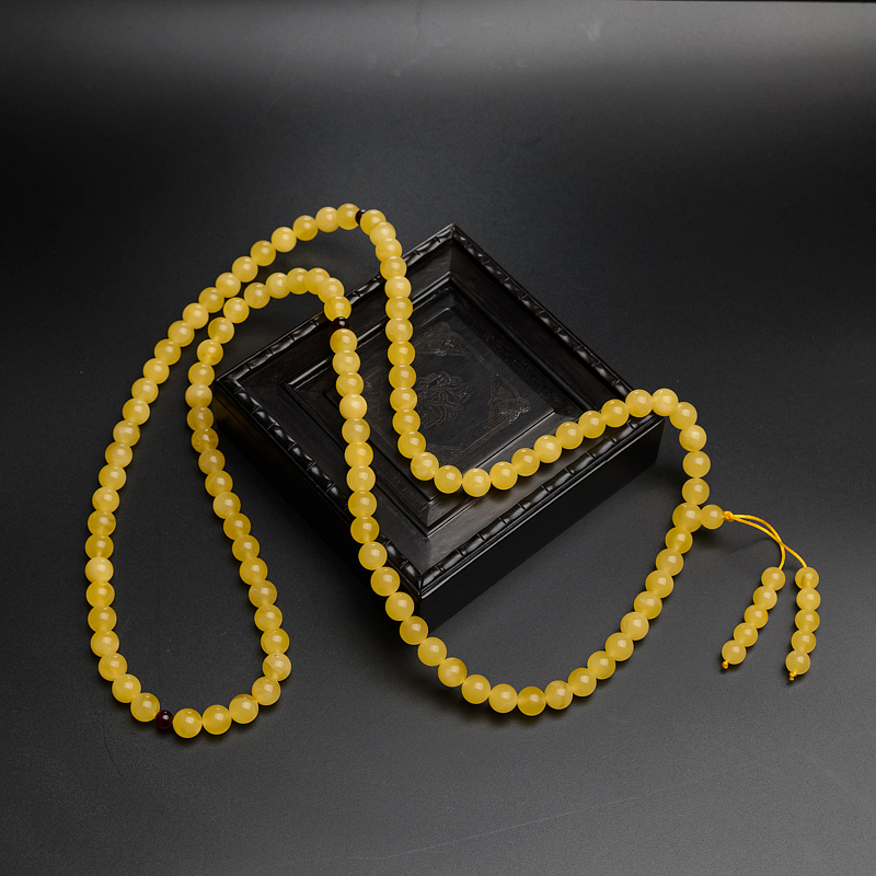 鸡油黄蜜蜡108颗佛珠-红掌柜