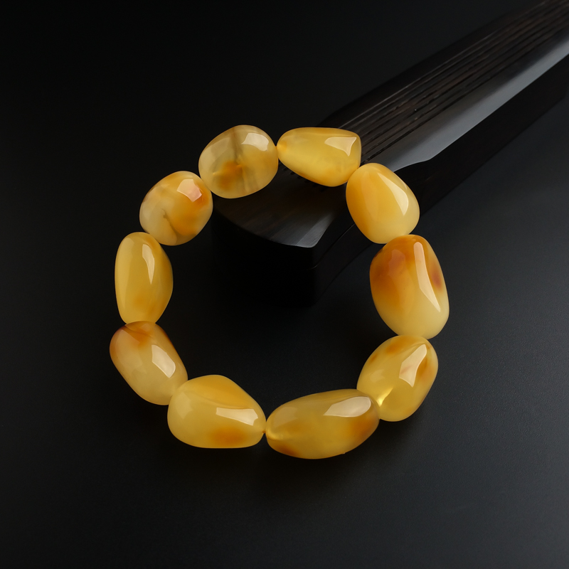 鸡油黄蜜蜡随形手串-红掌柜