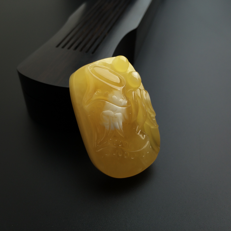 天然鸡油黄蜜蜡竹节吊坠-红掌柜