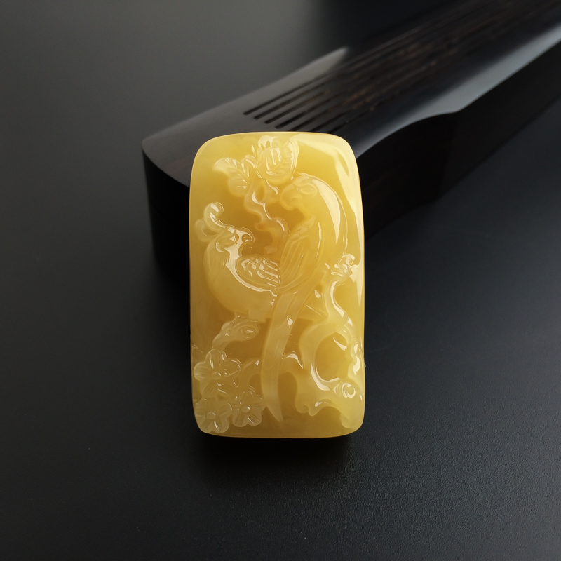 波罗的海天然鸡油黄蜜蜡双宿双栖吊坠-红掌柜