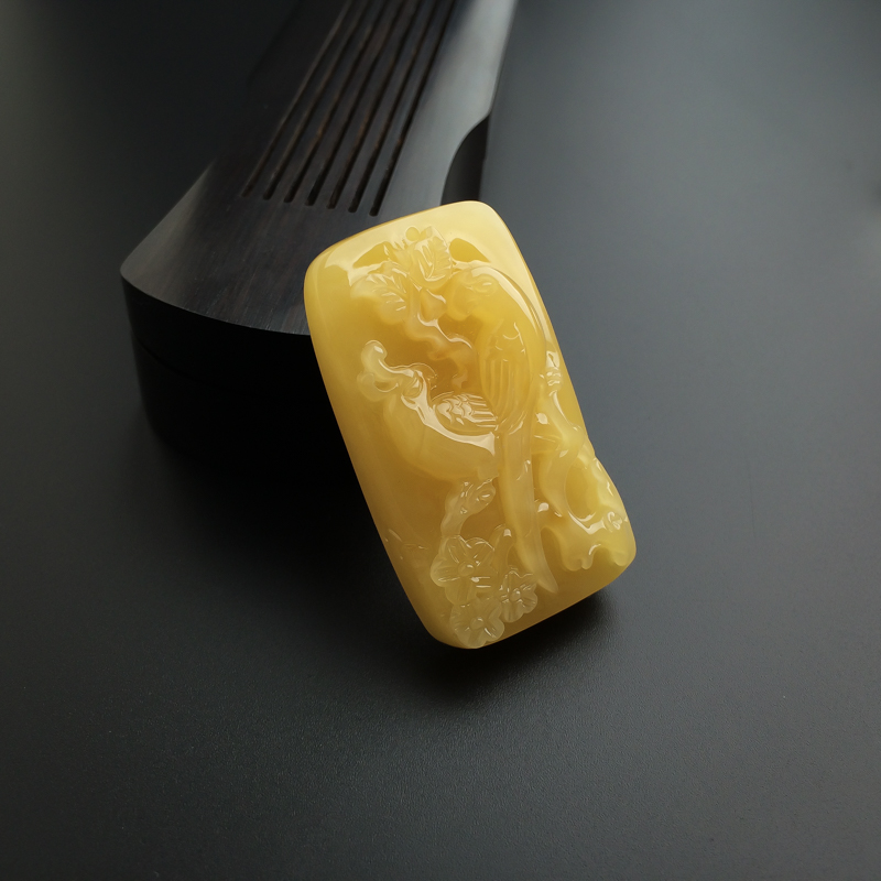 天然鸡油黄蜜蜡双宿双栖吊坠-红掌柜