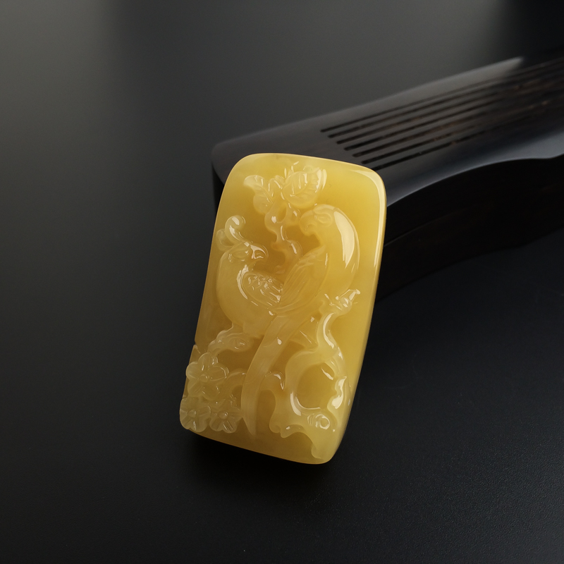 波罗的海鸡油黄蜜蜡双宿双栖吊坠-红掌柜