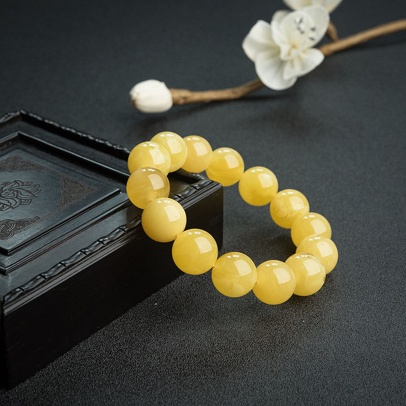 天然14.5mm鸡油黄蜜蜡手串 - 红掌柜