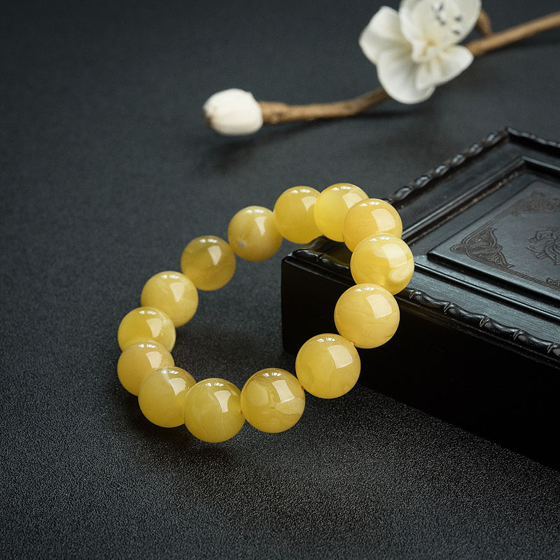 14.5mm鸡油黄蜜蜡手串 - 红掌柜