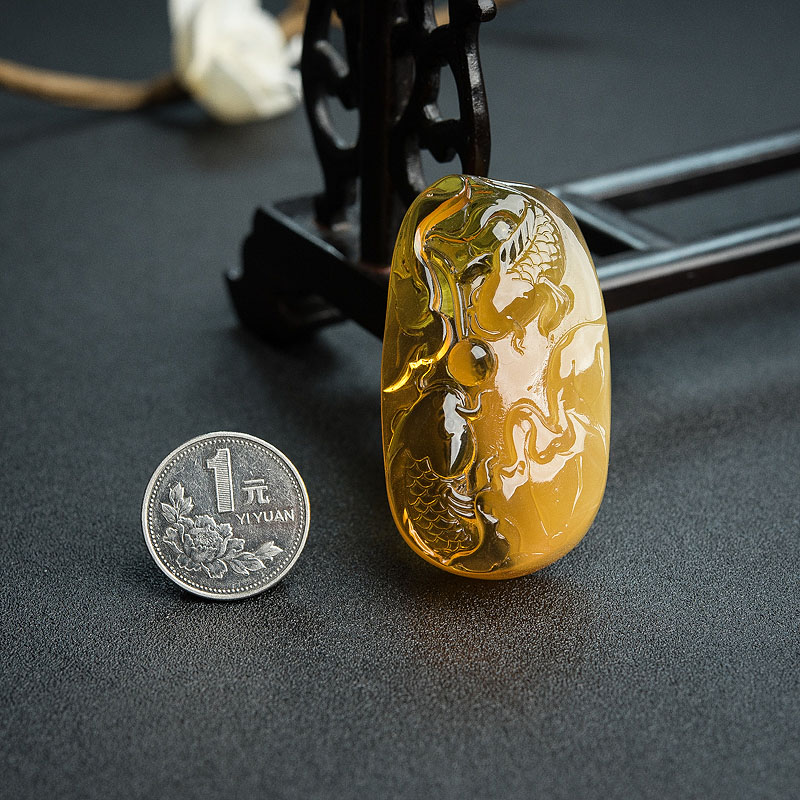 天然蜜蜡年年有余吊坠 - 红掌柜