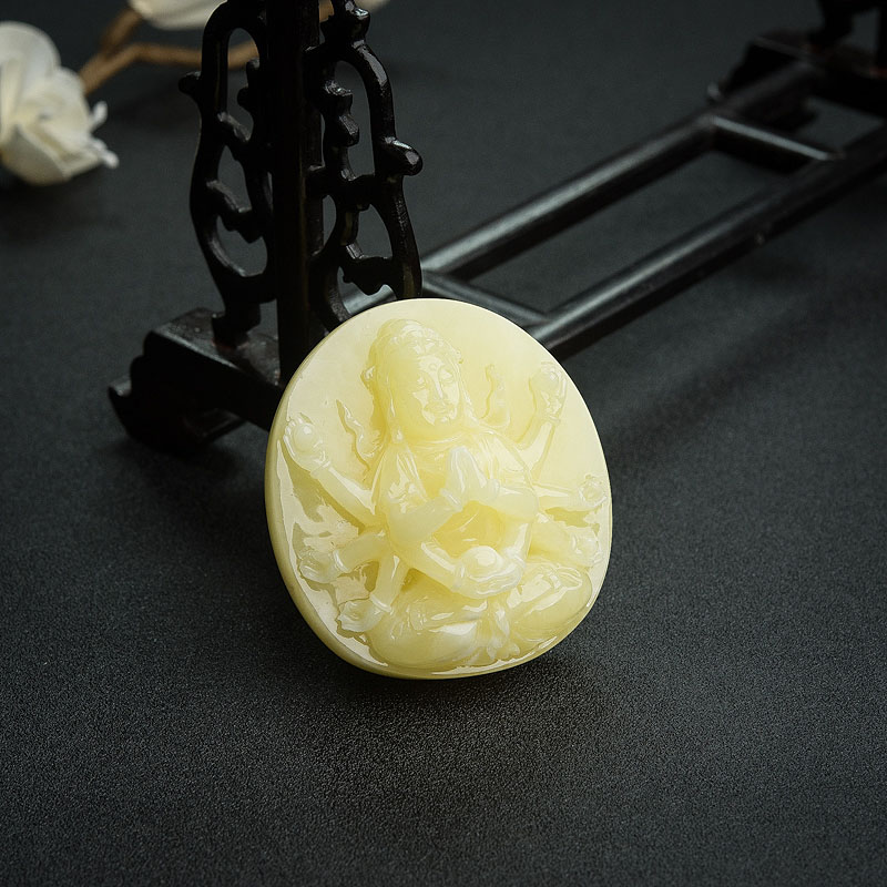 天然柠檬黄蜜蜡千手观音吊坠 - 红掌柜