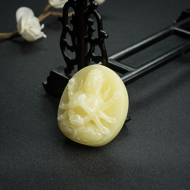 柠檬黄蜜蜡千手观音吊坠 - 红掌柜