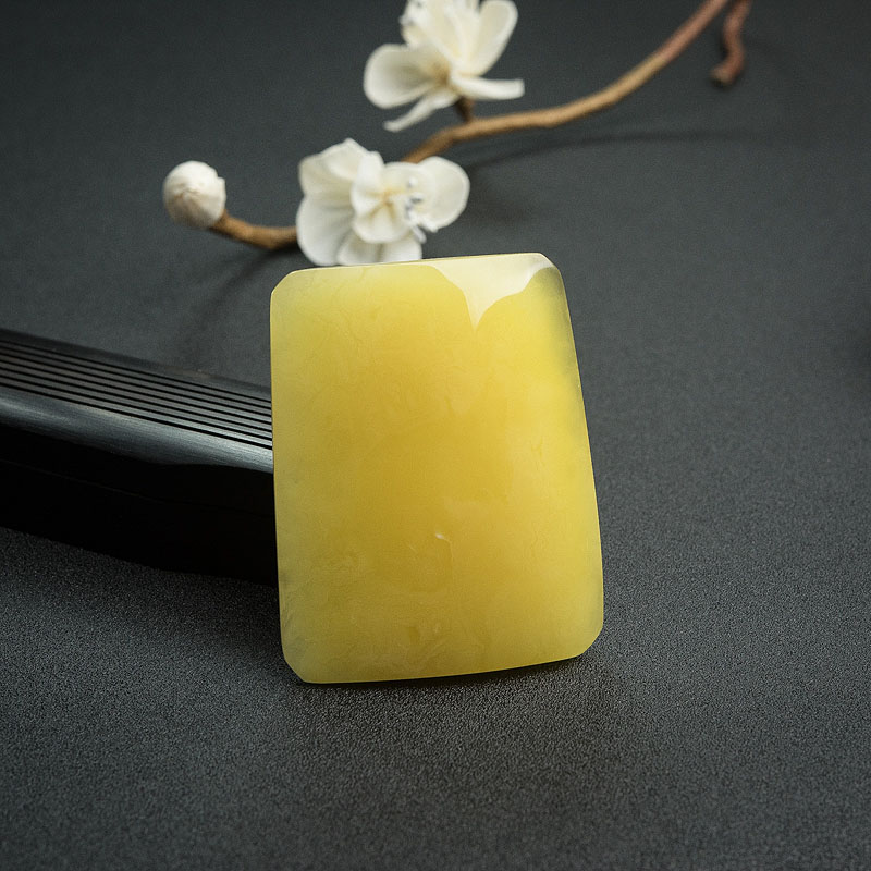 天然鸡油黄蜜蜡无事牌吊坠 - 红掌柜