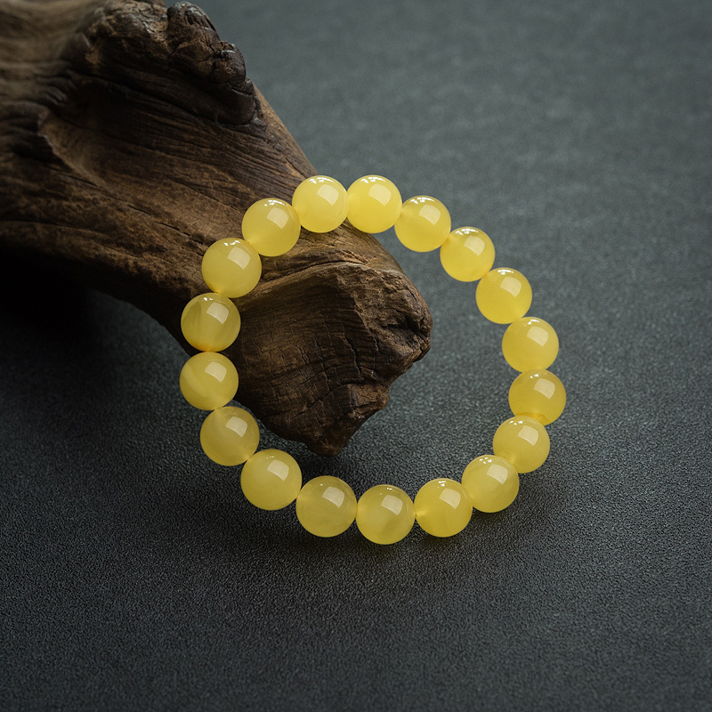 鸡油黄蜜蜡单圈手串-红掌柜