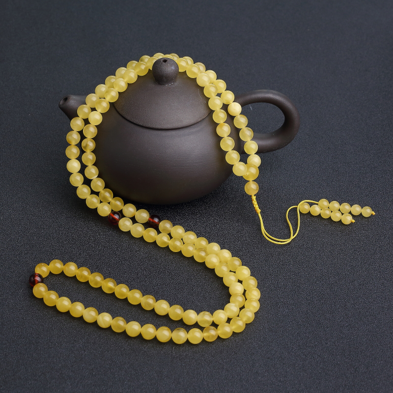 天然鸡油黄金绞蜜108佛珠-红掌柜