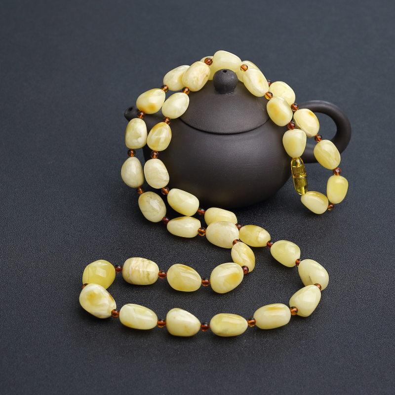 天然白花蜜蜡随形项链-红掌柜