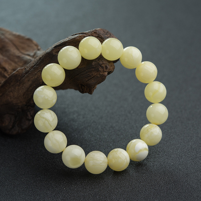 天然12mm白花蜜蜡单圈手串-红掌柜