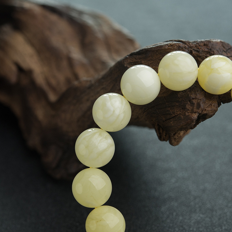 波罗的海白花蜜蜡单圈手串-红掌柜