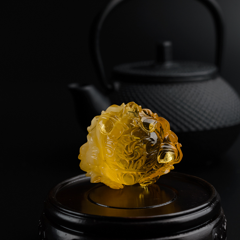 天然金绞蜜鸡油黄蜜蜡牡丹花吊坠-红掌柜