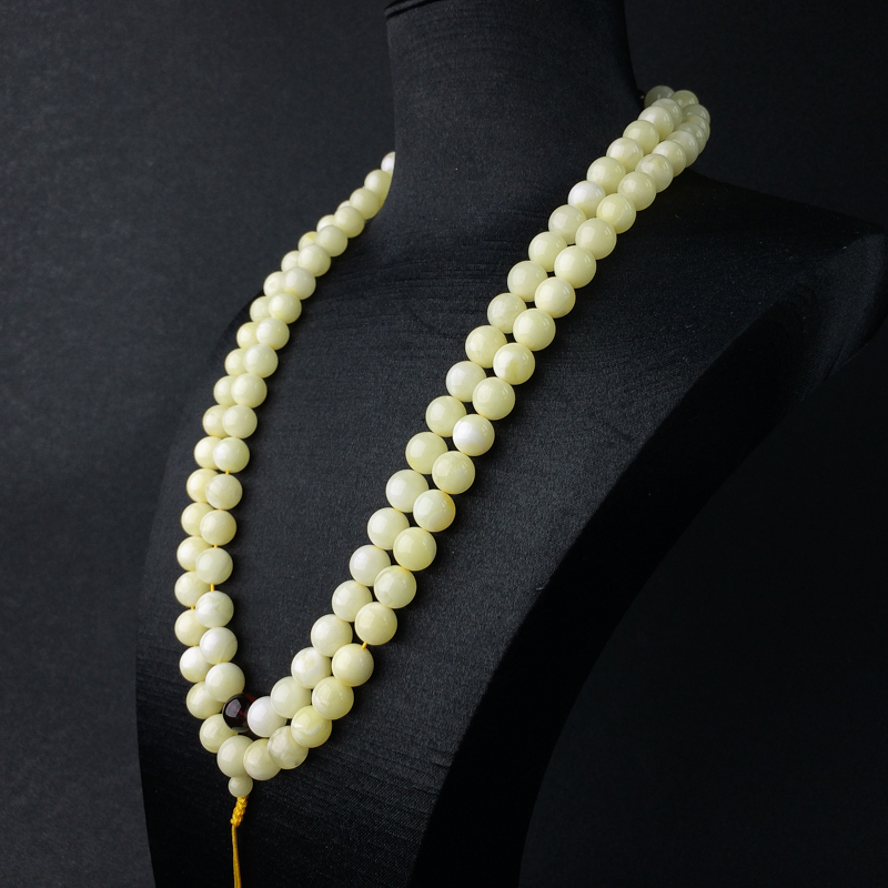 天然9mm浅黄白蜜佛珠 - 红掌柜