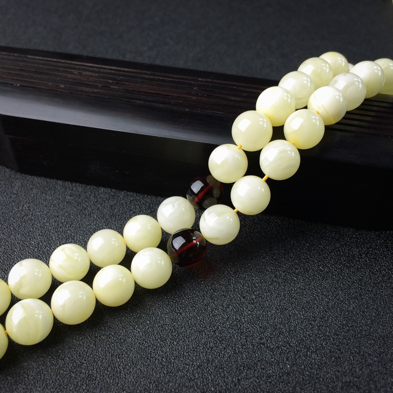 波罗的海9mm浅黄白蜜佛珠 - 红掌柜