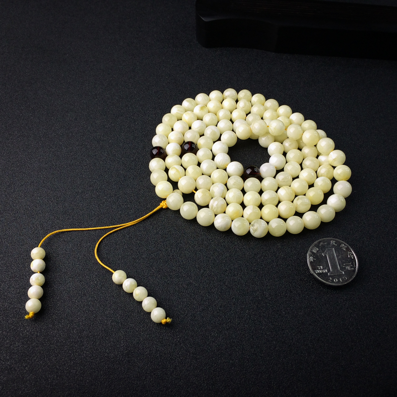天然浅黄白蜜佛珠 - 红掌柜