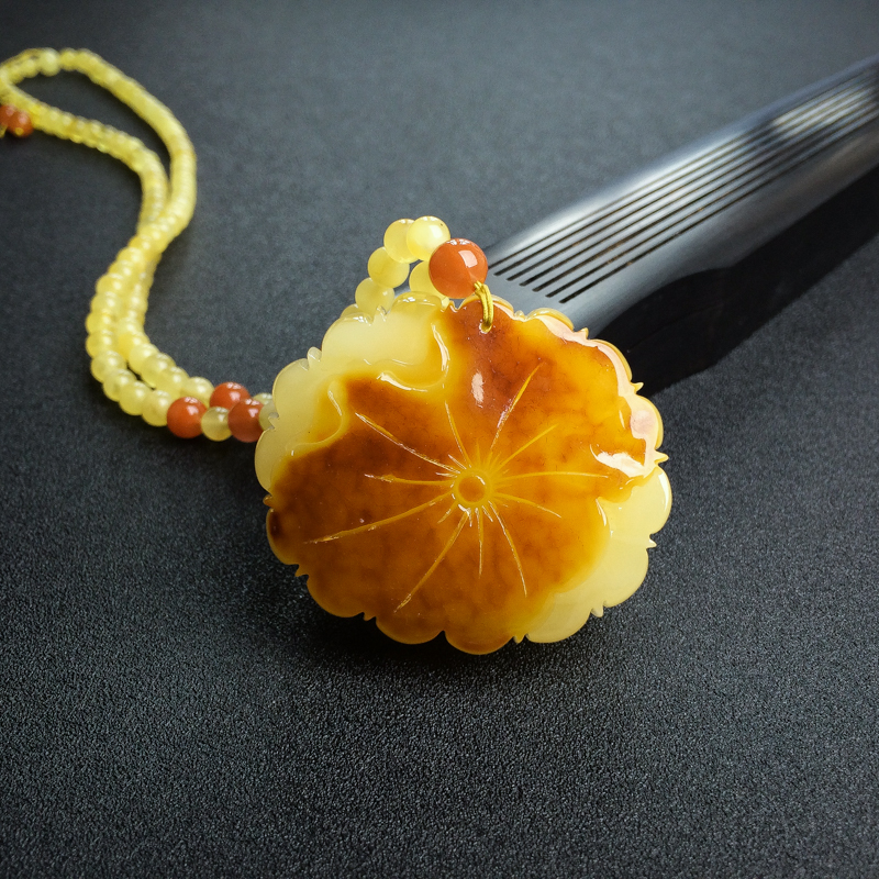 波罗的海柠檬黄蜜蜡牡丹花项链 - 红掌柜