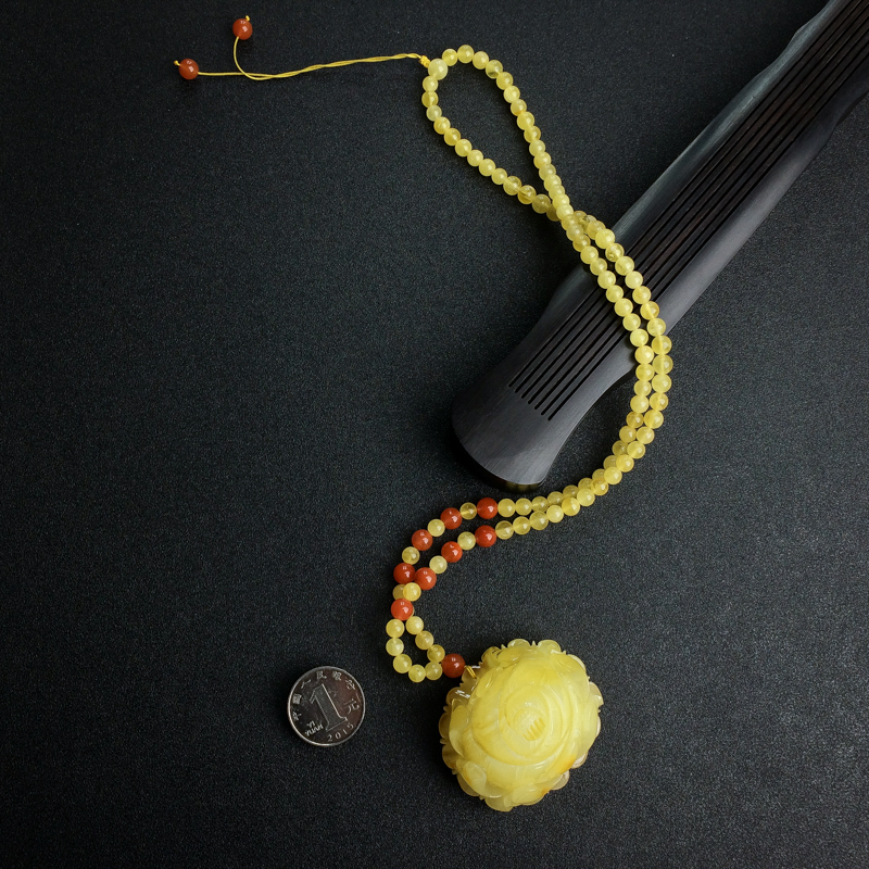 天然柠檬黄蜜蜡牡丹花项链 - 红掌柜