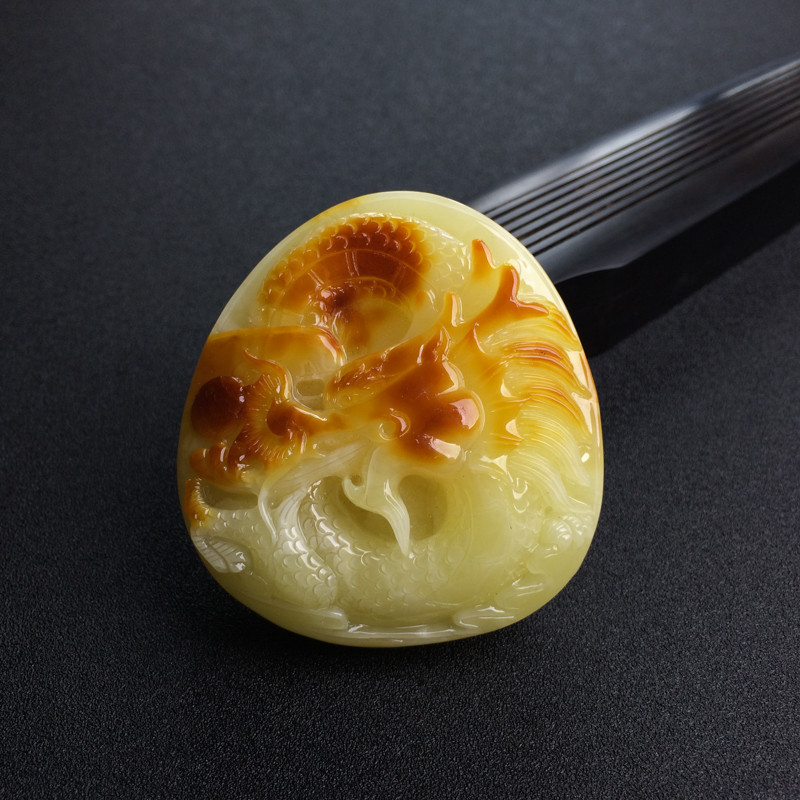 波罗的海天然带皮柠檬黄蜜蜡龙吊坠 - 红掌柜