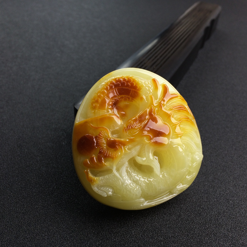 天然带皮柠檬黄蜜蜡龙吊坠 - 红掌柜