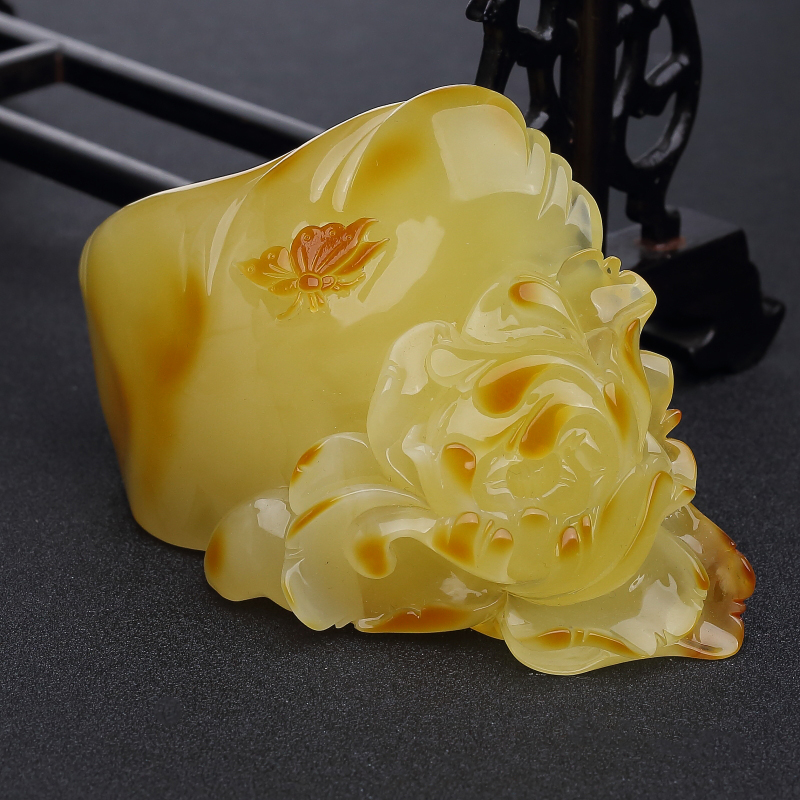 天然蜜蜡蝶恋花摆件-红掌柜