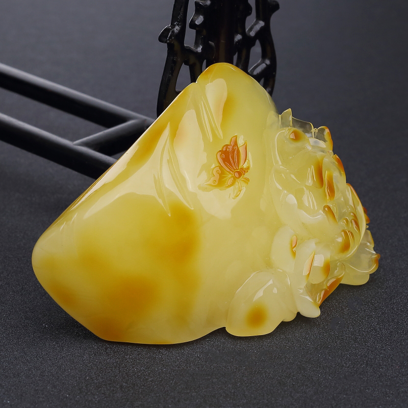 波罗的海蜜蜡蝶恋花摆件-红掌柜