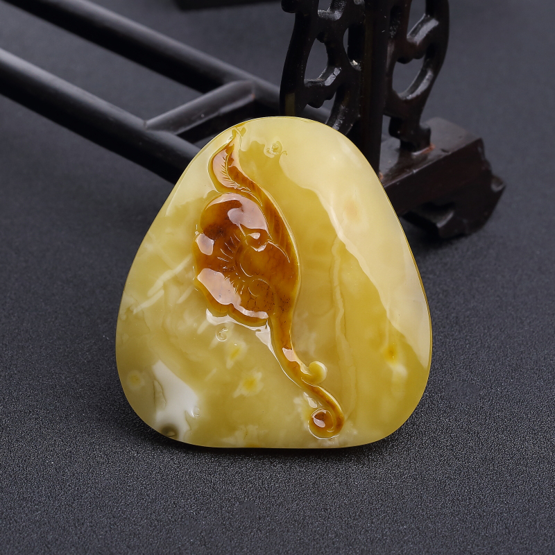 天然蜜蜡连年有余吊坠-红掌柜