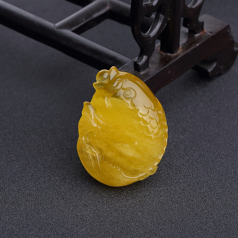 鸡油黄蜜蜡鲤鱼吊坠-红掌柜