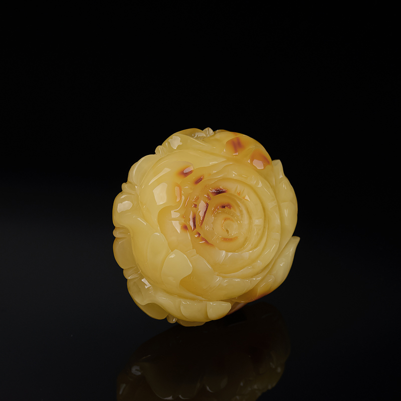 带皮蜜蜡牡丹花吊坠-红掌柜