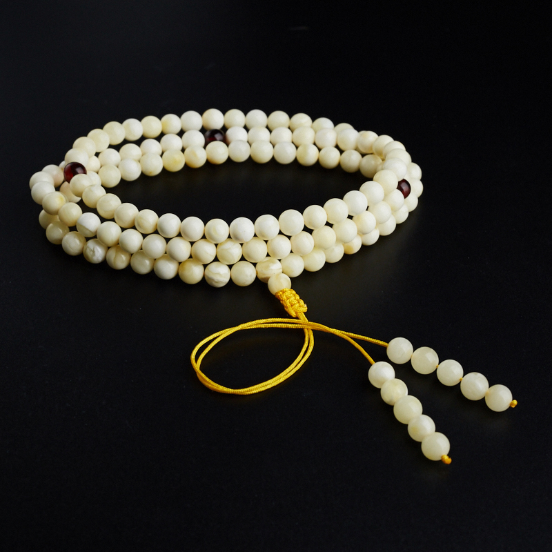 天然蜜蜡白花蜜108佛珠-红掌柜