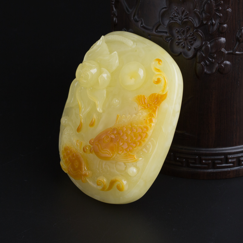 波罗的海满黄蜜蜡双鱼吊坠-红掌柜