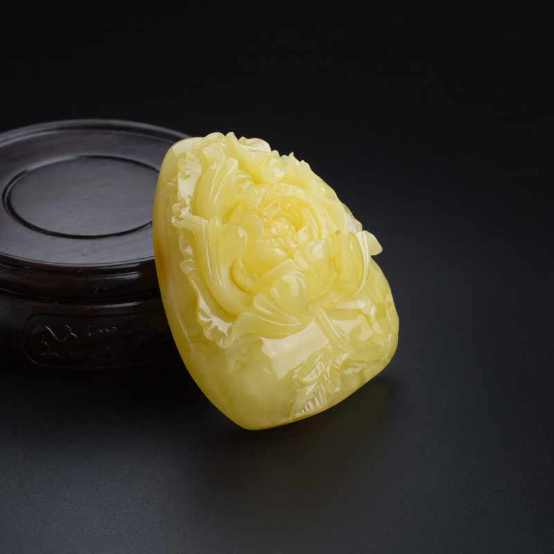 天然满黄蜜蜡牡丹花吊坠-红掌柜