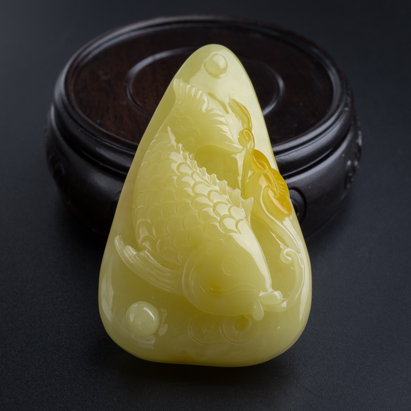 波罗的海天然满黄蜜蜡鱼吊坠-红掌柜