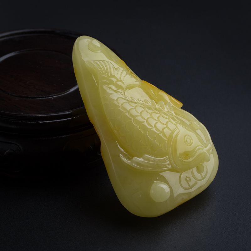 天然满黄蜜蜡鱼吊坠-红掌柜