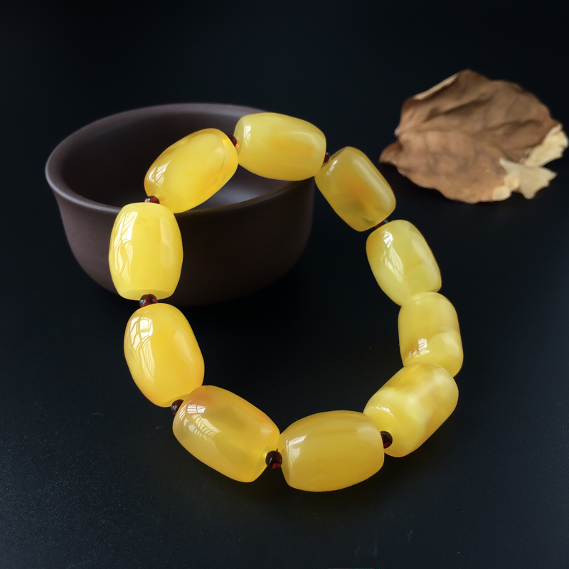 波罗的海天然鸡油黄蜜蜡桶珠手串 - 红掌柜