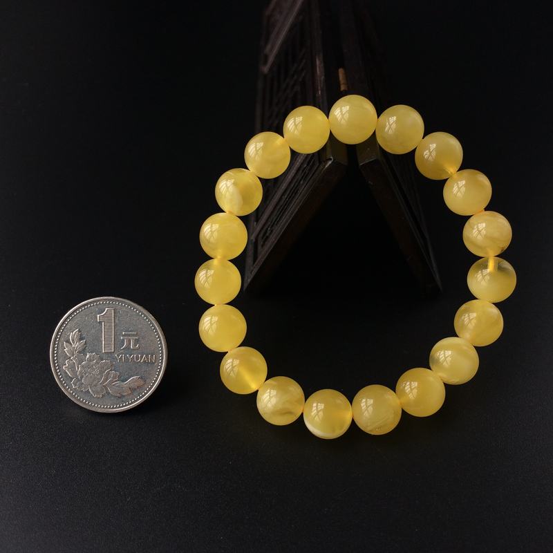 鸡油黄蜜蜡圆珠手串 - 红掌柜