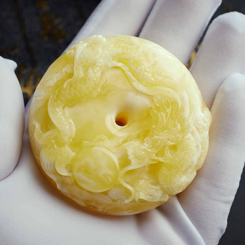 白花蜜雕龙平安扣 - 红掌柜珠宝