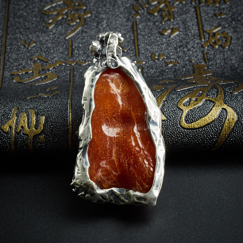 波罗的海银镶蜜蜡原石随形吊坠 - 红掌柜珠宝