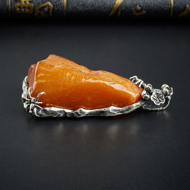 天然银镶蜜蜡原石随形吊坠 - 红掌柜珠宝