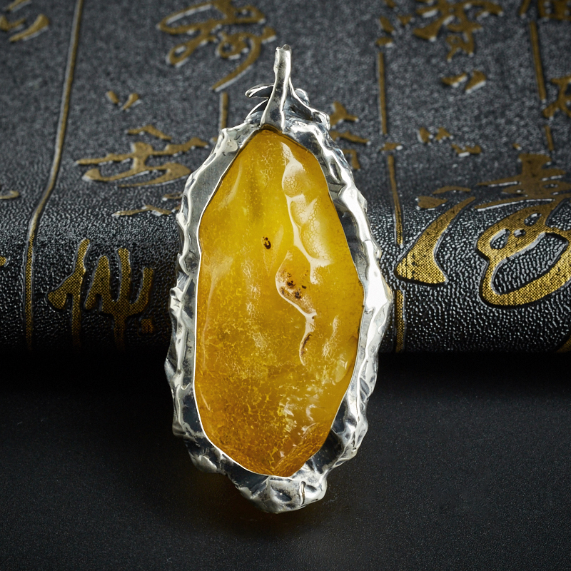 银镶天然金包蜜原石随形吊坠 - 红掌柜珠宝