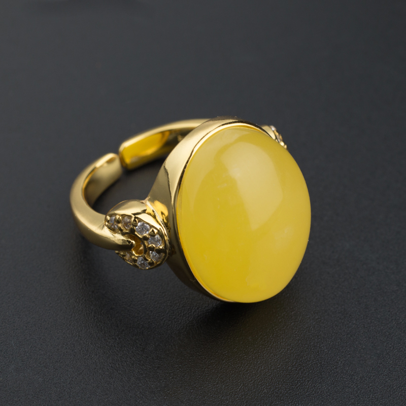 银镶鸡油黄蜜蜡戒指 -红掌柜珠宝