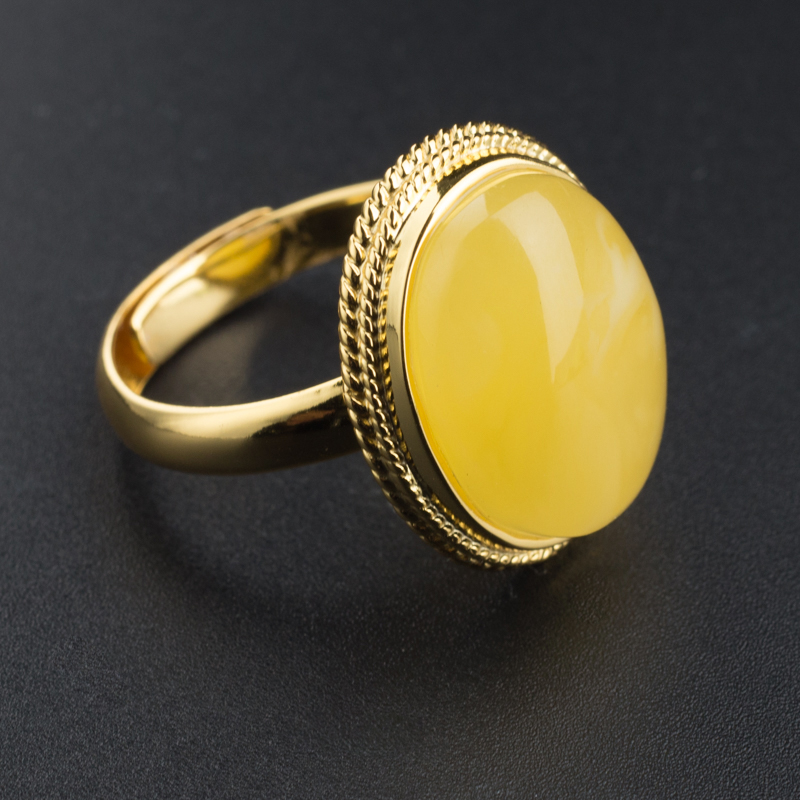 银镶鸡油黄蜜蜡戒指 -红掌柜珠宝