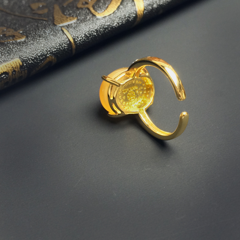 银镶天然蜜蜡戒指 - 红掌柜