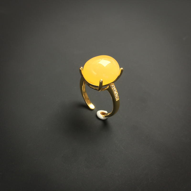 天然鸡油黄蜜蜡戒指 - 红掌柜