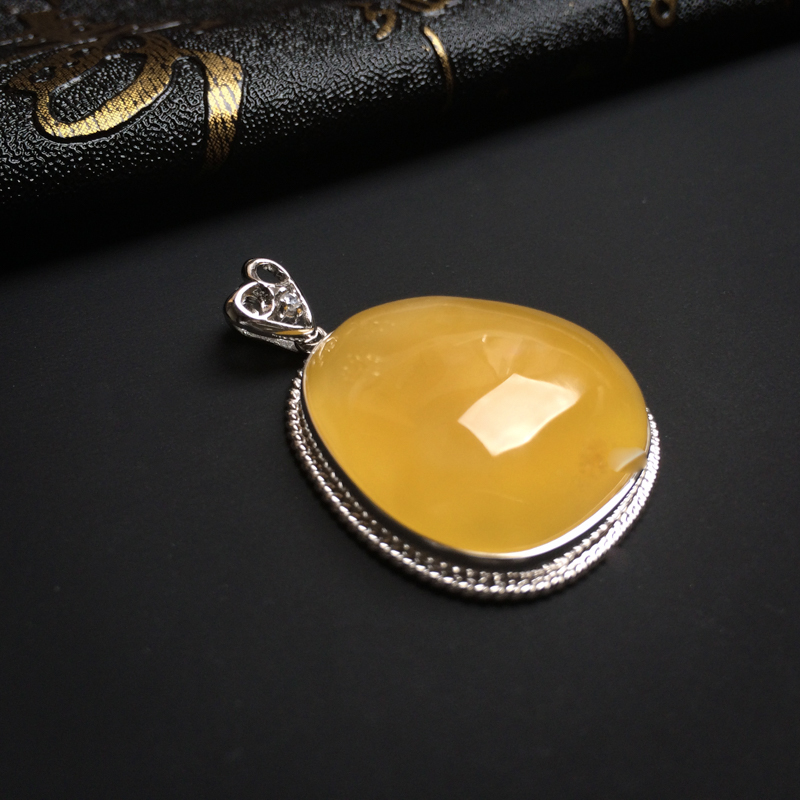 波罗的海银镶鸡油黄满蜜蜜蜡吊坠 - 红掌柜