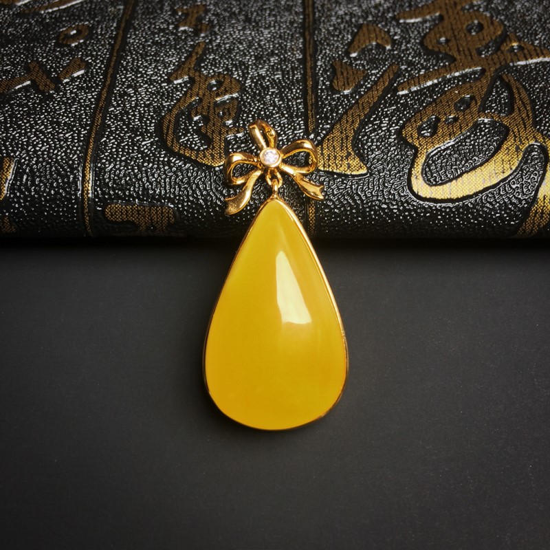 银镀金满蜜鸡油黄吊坠 - 红掌柜